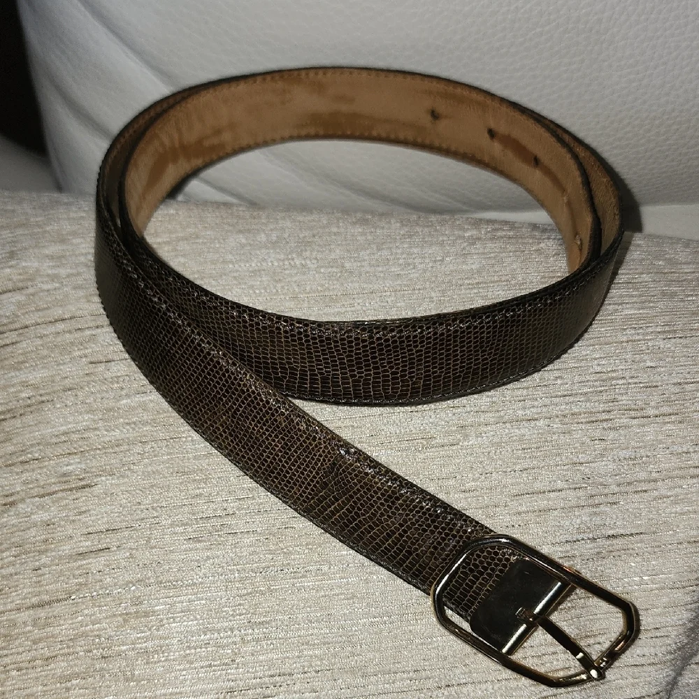 Brown Lizard Leather Men's Belt with Gold Buckle Size 32
